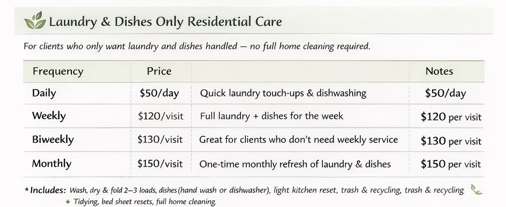 Lightfoot Cleaning Residential Care & Home Support Pricing